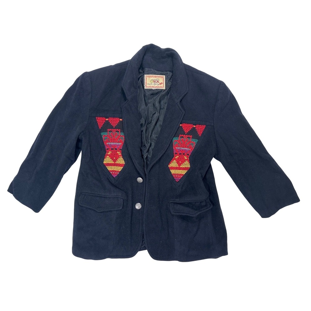 CIRCA Smarter Styling Life Black Blazer Jacket Embroidered Southwest Size 1